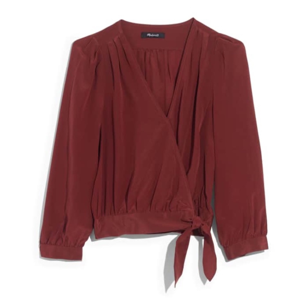 ISO Madewell Silk Wrap Top in Mahogany